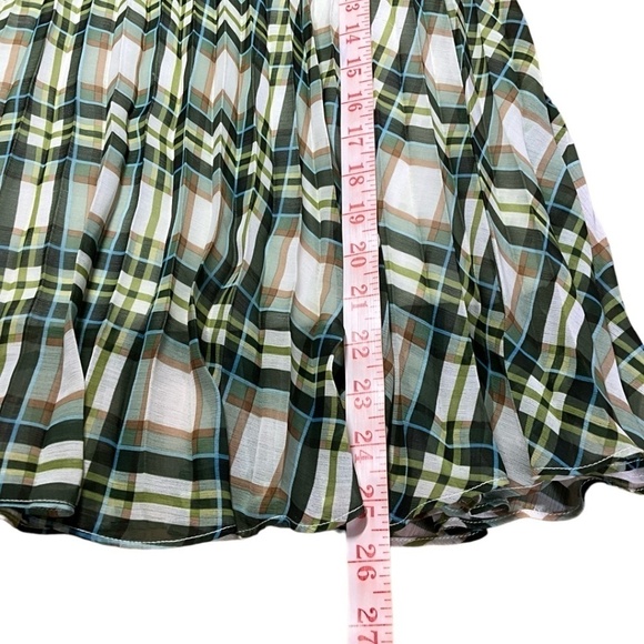 KAREN by SIMONSEN Sea Spray Green Allover Pleated Plaid Skirt Fully Lined Sz 8 - Picture 8 of 9